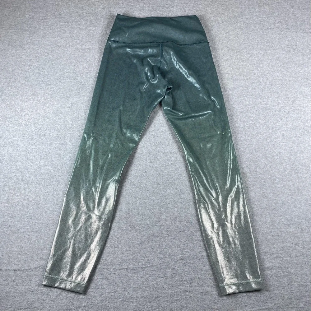 Lululemon Leggings Womens 6 High Rise Green Metallic Flecked Ankle Yoga‎ Pants